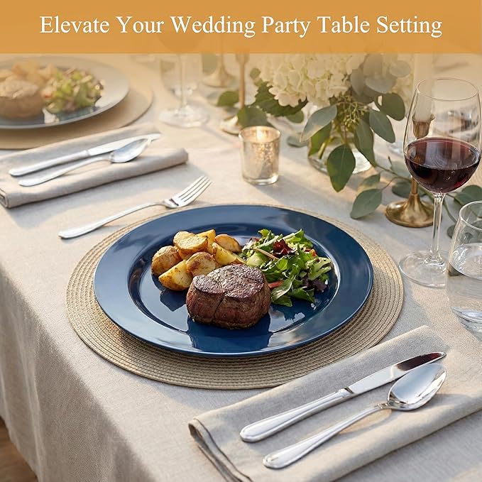Goodluck 100PCS Navy Blue Plastic Plates, 10.25 Inch Dinner Plate Heavy Duty Disposable Plastic Plates for 100 Guests Party, Wedding, Birthday & Daily Use and New Year Events