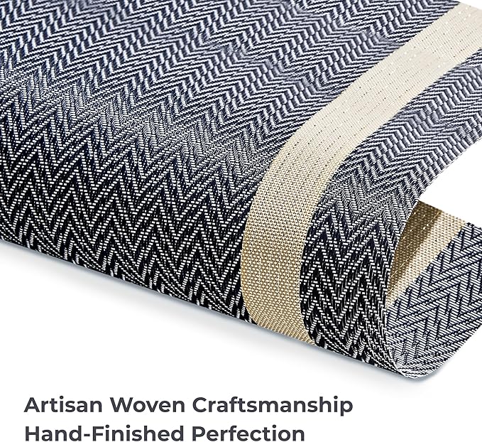 Leetaltree Luxury Dark Blue Placemats with Gold Stripes Placemats Set of 8 - Waterproof Washable for Wedding, Anniversary, Daily Use - Sparkling Table Decor - Hand-Cut