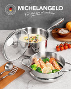 MICHELANGELO Stainless Steel Sauce Pan with Lid, 2.5 Quart Sauce Pan with Steamer Insert, Induction Saucepan, 2.5 Qt Stainless Steel Pot with Lid, Dishwasher & Oven Safe