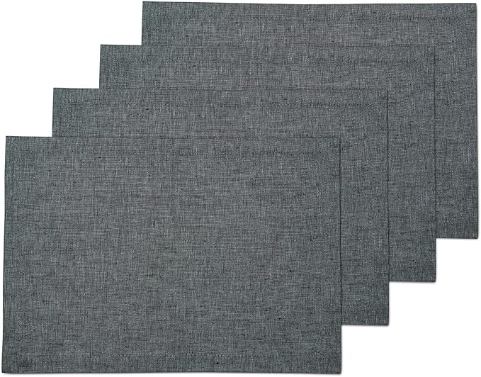 Solino Home Linen Placemats Set of 4 - Charcoal Grey Placemats 14 x 19 Inch - 100% Pure Linen Table Mats for Winter - Athena