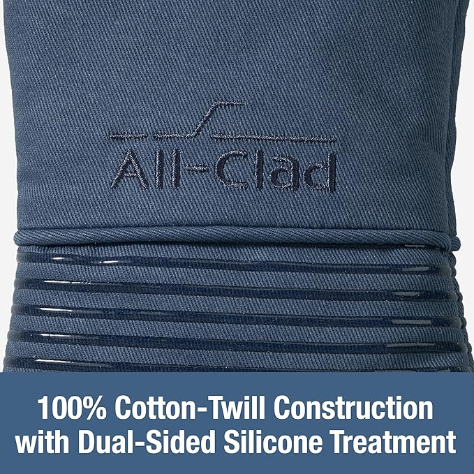 All-Clad Premium Silicone Oven Mitt: Heat Resistant to 500 Degrees - 100% Cotton & Silicone, 14"x7" Pot Holder for Kitchen and Barbeque, (1-Pack), Indigo