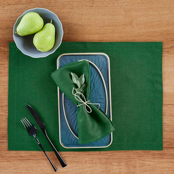 Solino Home Linen Napkins Set of 4-100% Pure Linen Pine Green Dinner Napkins Cloth 20 x 20 Inch for New Year - Fete, Handcrafted and Machine Washable