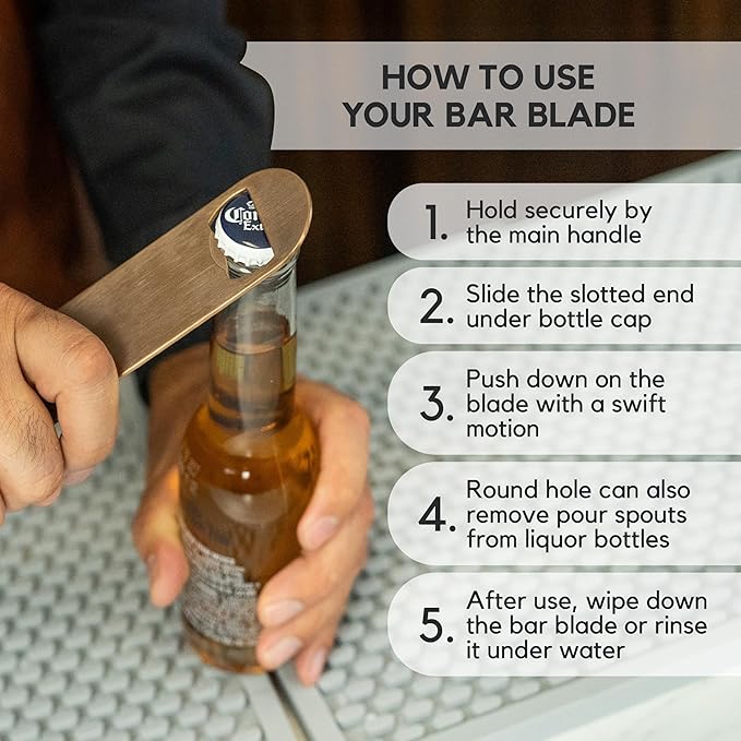 A Bar Above Bottle Opener, Bartender Tool, Flat Bar Blade Speed Opener, Heavy Stainless Steel Beer Cap Lifter With Thumb Hole, Dishwasher Safe Rust Resistant, Bartender Accessories, Silver, Pack of 3