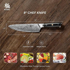 KYOKU Chef Knife - 8"- Shogun Series Japanese Style VG10 Steel Core Hammered Damascus Blade Kitchen Knife - with Sheath & Case
