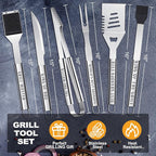 Grandpa Gifts from Grandkids, Grandpa Chritmas Grilling Accessories Gift, Heavy Duty Stainless Steel Grill Set BBQ Grill Tools for Outdoor Grill with Aluminum Case, Grill Utensils Set on Birthday(Bag)