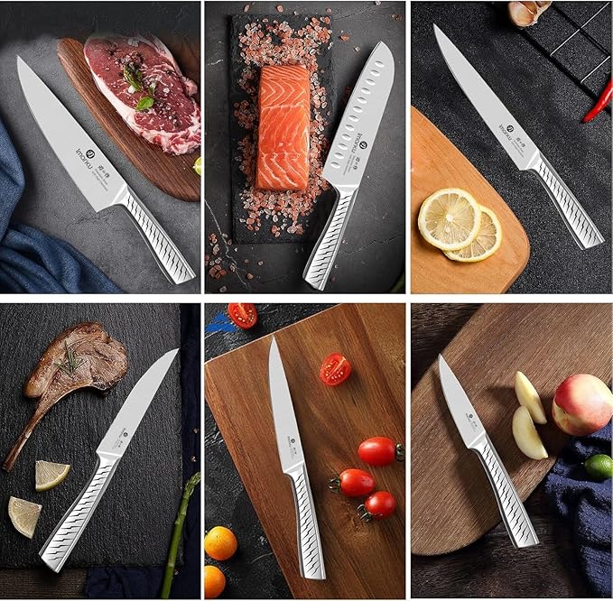 imarku® Knife Set,14-Piece Knife Sets for kitchen with block,Premium One-Piece Kitchen Knife Set with Sharpener,High Carbon Stainless Steel Knives Set for Kitchen,Silver,Dishwasher Safe