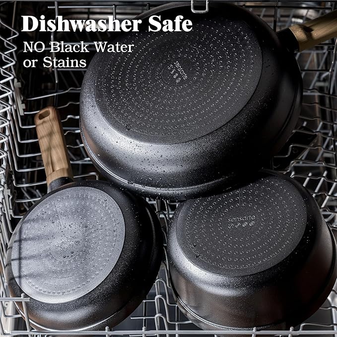 SENSARTE 20Pcs Nonstick Pots and Pans Set, Black Titanium Non Stick Cookware Set, Healthy Kitchen Cooking Set, Induction Compatible, Dishwasher Safe, PFOA/PFOS Free
