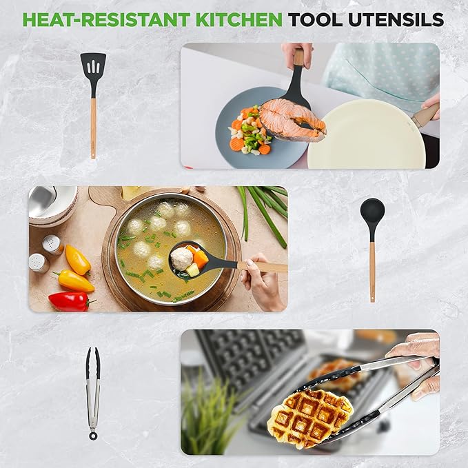 NutriChef 22-Piece Black Marble Non-Stick Cookware and Bakeware Set - Professional Home Kitchen Collection with Multi-Sized Pots, Pans, and Heat-Resistant Tools