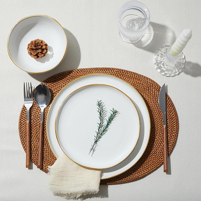 Pokini Dinnerware Set for 4, Ceramic Dish Set, Plate and Bowl Set, Microwave & Dishwasher Safe Dishware Set, Chip & Scratch Resistant Dinner Sets, Irregular Edge Design, White