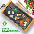 NutriChef Household Smokeless Indoor Grill, Nonstick Electric Grill, Detachable Bamboo, Tempaerature Control, Adjustable Temperature Knob, For Indoor BBQs with no smoke (Black)