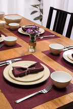 Solino Home Linen Placemats Set of 4 - Red Garnet Placemats 14 x 19 Inch - 100% Pure Linen Table Mats for Valentines, Holiday, Winter, New Year - Athena