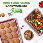 NutriChef 2-Piece Nonstick Cookie Sheets for Baking - Premium Medium & Large Size Baking Sheet Set - Thick Carbon Steel Bakeware Trays - Dishwasher Safe, Rose Gold