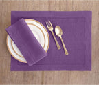 Solino Home Linen Placemats Set of 4 - Classic Hemstitch Purple Placemats 14 x 19 Inch - 100% Pure Linen Table Mats for Winter, Holiday, Valentines, New Year