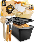 CRUSTLOVE Rectangular Cast Iron Dutch Oven for Bread Baking - incl. Sourdough Bread-Baking Supplies - 3.2QT Bread-Pan for Homemade-Bread, Sour dough Bread-Pans with Lid, Bread-Oven, Bread-Baking-Pan
