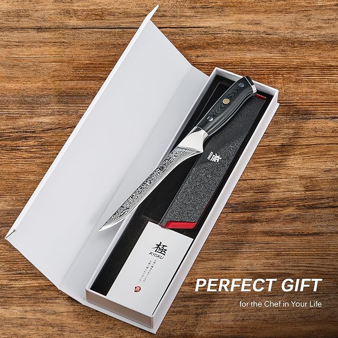 KYOKU Boning Knife - 7" - Shogun Series - Japanese Style VG10 Steel Core Forged Damascus Blade - with Sheath & Case