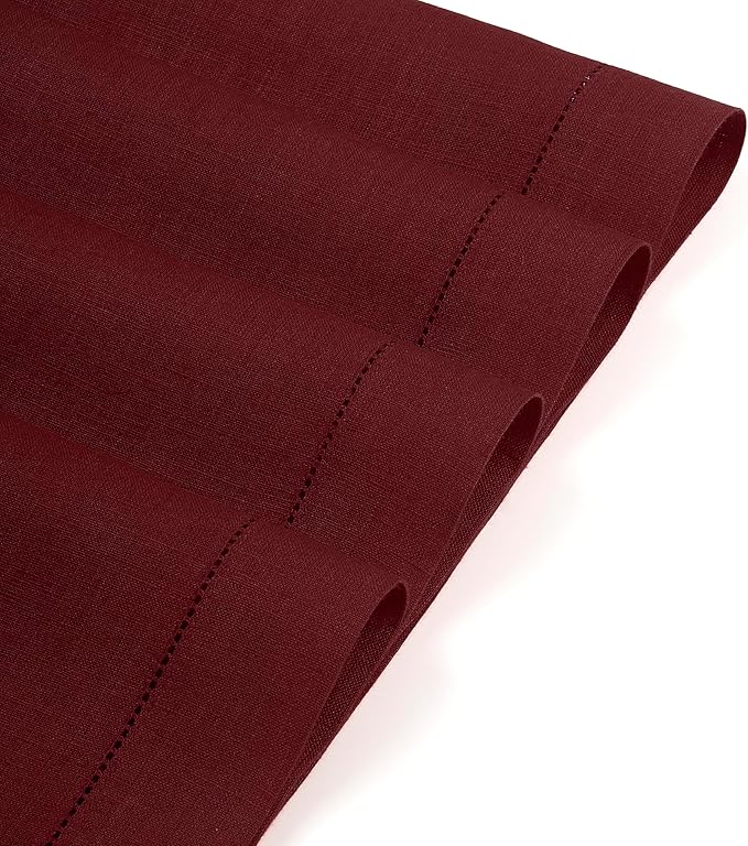 D'Moksha Homes Linen Placemats Set of 4 - Classic Hemstitch Dark Red Placemats 14 x 19 Inch - 100% Pure Linen Table Mats for Valentines, Holiday, New Year - Handcrafted and Machine Washable