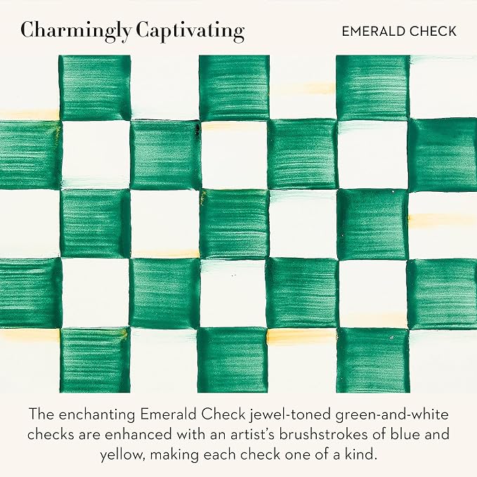 MACKENZIE-CHILDS Espresso Cup and Saucer Set, Cute Small Coffee Cups and Saucers, Set of 2, Green-and-White Emerald Check