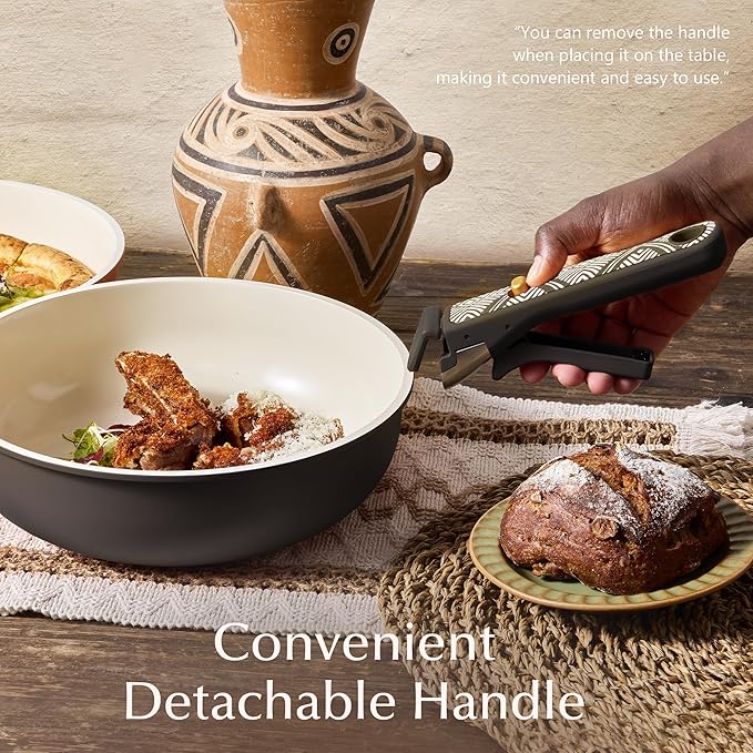 CAROTE 21-Piece Ceramic Cookware Set, Nonstick Pots and Pans Set with Detachable Handle, Non-Toxic Kitchen Cooking Set, Induction Compatible, Dishwasher & Oven Safe, Charcoal