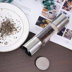 2 in 1 Salt and Pepper Grinder Stainless Steel Manual Pepper Mill Adjustable Coarseness Ceramic Spice Grinder Dual Refillable Salt Pepper Mill Shaker for Camping Travel Outdoor Home BBQ