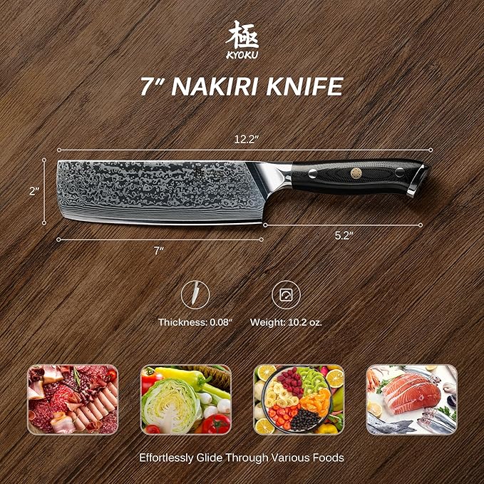 KYOKU Nakiri Knife - 7" - Shogun Series - Japanese Style VG10 Steel Core Damascus Blade - with Sheath & Case