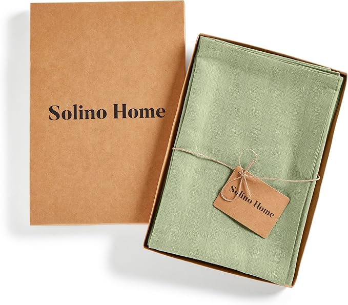 Solino Home Linen Cloth Napkins Set of 4-100% Pure Linen Chambray Olive Dinner Napkins 20 x 20 Inch for New Year - Athena, Handcrafted and Machine Washable