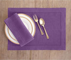 Solino Home Purple Linen Napkins Set of 4-100% Pure Linen Hemstitch Dinner Napkins 20 x 20 Inch for Winter, Holiday, Valentines, New Year - Classic Hemstitch