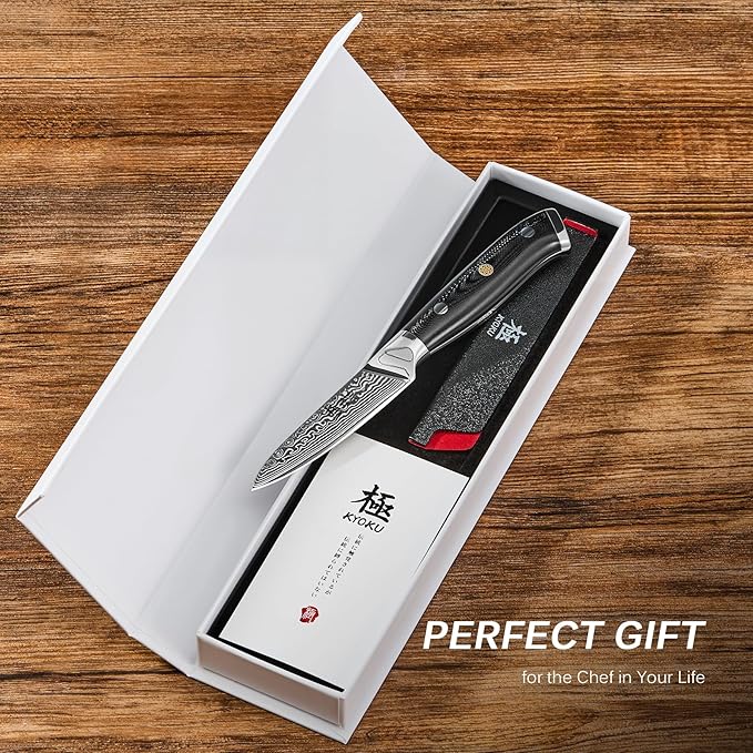 KYOKU Paring Knife - 3.5" - Shogun Series - Japanese Style VG10 Steel Core Damascus Blade - with Sheath & Case