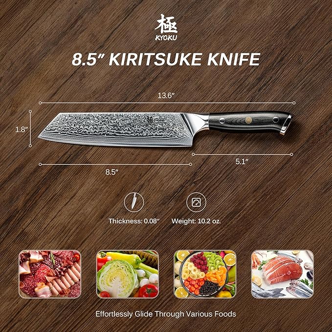 KYOKU Kiritsuke Chef Knife 8.5" - Shogun Series - Japanese Style VG10 Steel Core Forged Damascus Blade - with Sheath & Case