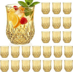 24 Pack Plastic Stemless Wine Glasses,12oz Unbreakable Vintage Elegant Drinking Glass Set,Reusable Fancy Cocktail Cups for Party, Wedding, and Bulk Events (24, 12oz-Gold)