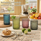 HomeVogue 12oz Colored Hobnail Drinking Glasses Set of 6, Vintage Glassware Old Fashioned Beverage Glasses, Cocktail Glass Set, Kitchen Water Glasses Cup, for Beer, Smoothie, Juice