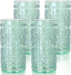abrwyy Green Drinking Glasses Set of 4, Vintage Drinking Glasses, Colored Glassware Drinking, Highball Beverage Glasses Cup, Vintage Glassware Set for Water, Juice, Cocktail, Coffee