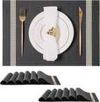 Leetaltree Luxury Black Placemats with Gold Stripes Placemats Set of 4 - Waterproof Washable for Wedding, Anniversary, Daily Use - Sparkling Table Decor - Hand-Cut