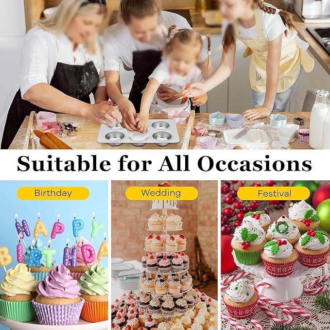 Homikit 2 Pack Muffin Pan, Stainless Steel Cupcake Baking Tin with 6 Cups Regular Size, 11.4 x 7 Inches Metal Egg Bites Tray for Toaster Oven, Rust Free & Non Toxic, Easy Release & Dishwasher Safe