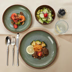 Pokini 36 Piece Stoneware Dinnerware Sets, Ceramic Plates and Bowls Set, Microwave & Dishwasher Safe Kitchen Dish Set, Modern Dinner Salad Plates | Cereal Bowls for 12, Dishware Sets Sage Green