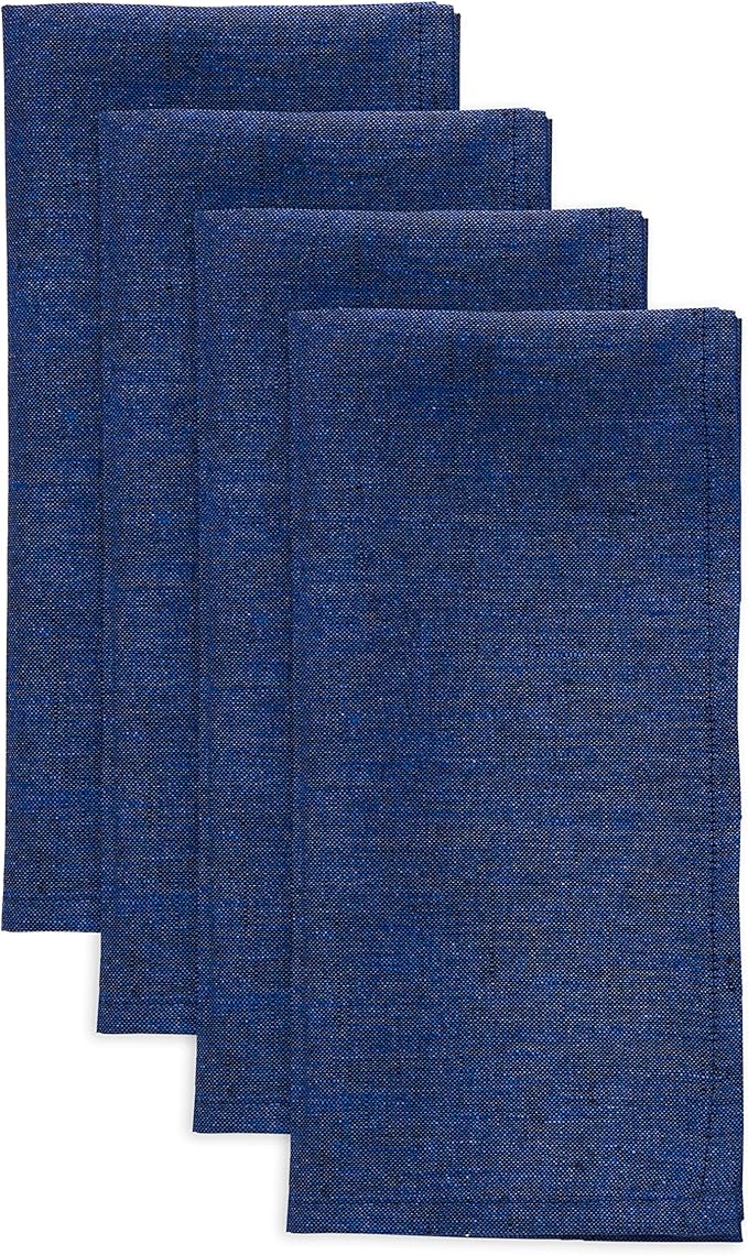 Solino Home Linen Napkins Set of 4-100% Pure Linen Royal Blue Dinner Napkins Cloth 20 x 20 Inch - Athena, Handcrafted and Machine Washable - New Year