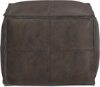 SIMPLIHOME Sheffield Square Pouf - 18 inch Wide Genuine Leather Ottoman in Distressed Dark Brown, Boho-Style Footrest, Extra Seating, or Accent Piece for Living Room or Bedroom, Assembled