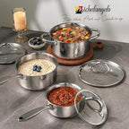 MICHELANGELO Saucepan Set 6pc, 18/10 Stainless Steel Saucepans with Lids, Tri-Ply Bottom, Dual Handle 3QT, Induction Compatible Sauce Pots, 1QT & 2QT & 3QT