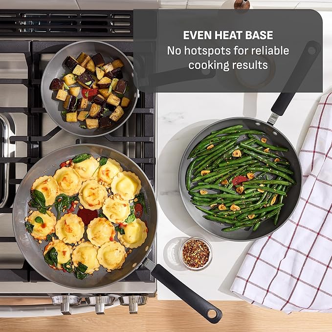 T-Fal Ultimate Hard Anodized Ceramic Nonstick 8 Piece Cookware Set, Oven Safe Up to 400°F, Dishwasher Safe, Pots and Pans Set, Includes Frying Pans, Saucepan, Cooking Utensils, Stone