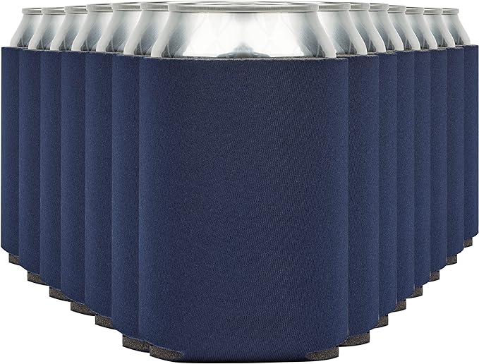 Blank Beer Can Cooler Sleeves (60-Pack) Soft Insulated Beer Can Coolies - HTV Friendly Blank Koolies in Bulk for Beer Cans & Bottles - Coolie Blanks for Vinyl Projects & Wedding Favors (Navy Blue)