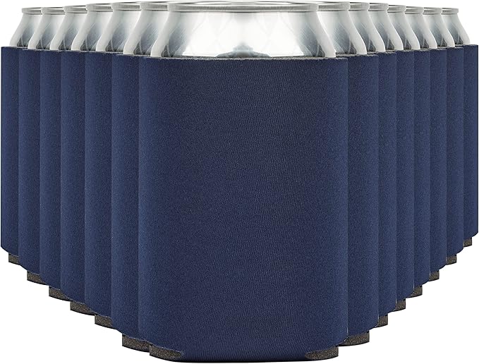 Blank Beer Can Coolers Sleeves (30-Pack) Soft Insulated Beer Can Coolies - HTV Friendly Plain Koolies in Bulk for Beer Cans & Bottles - Coolie Blanks for Vinyl Projects & Wedding Favors (Navy Blue)