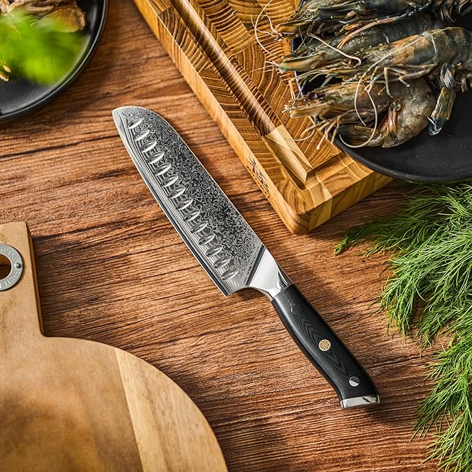 KYOKU Santoku Knife - 7" - Shogun Series - Japanese VG10 Steel Core Forged Damascus Blade - with Sheath & Case