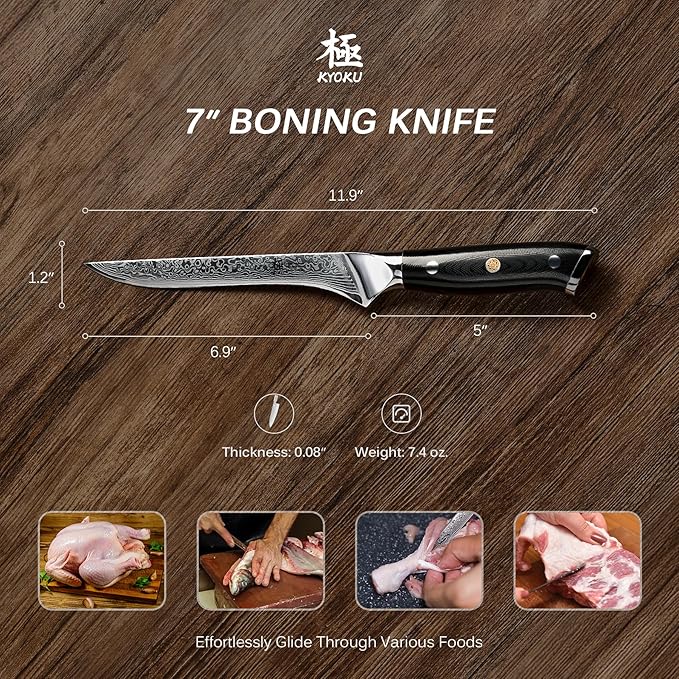 KYOKU Boning Knife - 7" - Shogun Series - Japanese Style VG10 Steel Core Forged Damascus Blade - with Sheath & Case