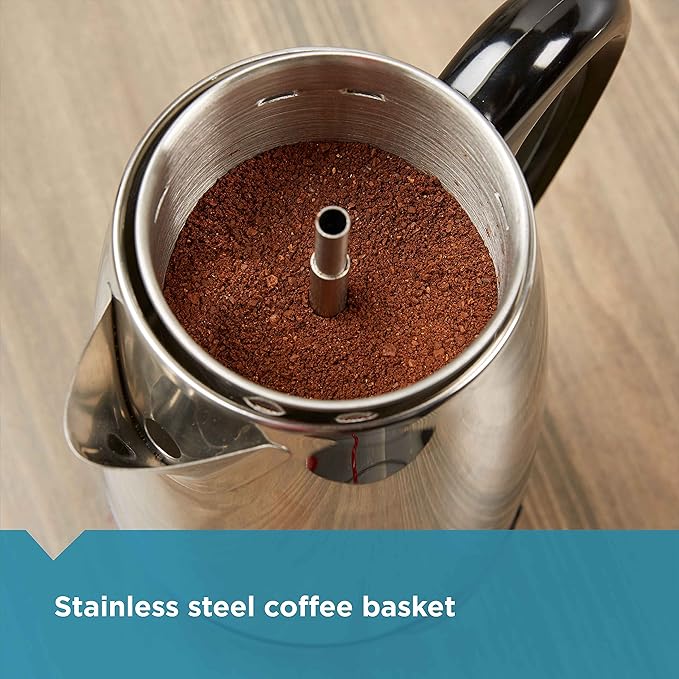 Farberware Electric Coffee Percolator, Stainless Steel Basket, Automatic Keep Warm, No-Drip Spout, 8 Cup