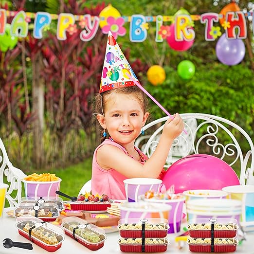 NPLUX 50 PACK Mini Cake Pans with Lids and Spoons, Rectangular Aluminum Foil Bread Pan, Mini Loaf Pans and Food Containers with Lids(Red, 6.8oz)