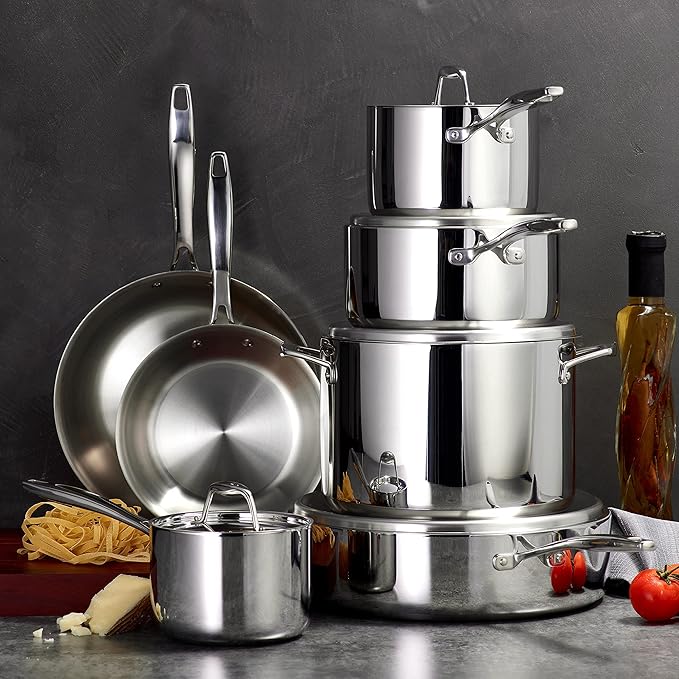 Tramontina Signature Tri-Ply Clad Stainless Steel 12-Piece Cookware Set with Lids, Pots and Pans Kitchen Set, Induction-Ready, Dishwasher-Safe, NSF-Certified, Made in Brazil