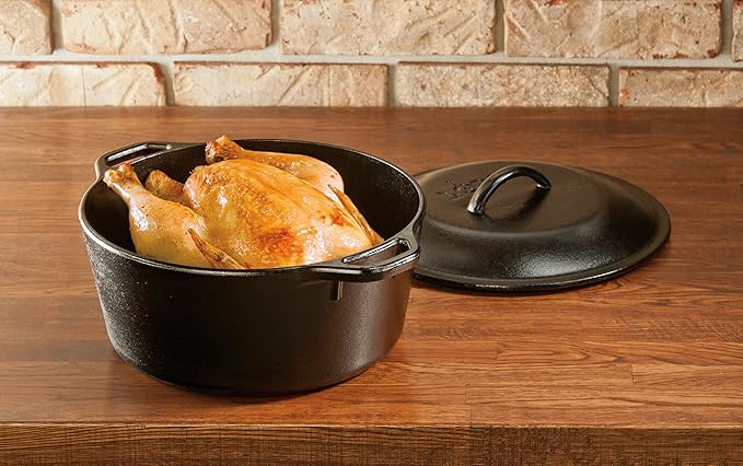Lodge Cast Iron Dutch Oven - Loop Handle Cooking Vessel - Even Heat Retention - Oven-Safe, Versatile Pot - Handle Holders Included - 5 Quart