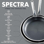 GreenPan Spectra 10" & 12" Frying Pan Skillet, Hybrid Tri-Ply Stainless Steel, PFAS-Free Ceramic Nonstick Textured Cooking Surface, Induction Cookware, Diswasher Safe, Oven & Broiler Temp to 850˚F