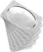 Silver Serving Trays, 6 Pcs Stainless Steel Serving Platters with Retro Engraved Design, 13.7 x 8.5 Inch for Serving Food, Appetizers, or as Decorative Accent at Home
