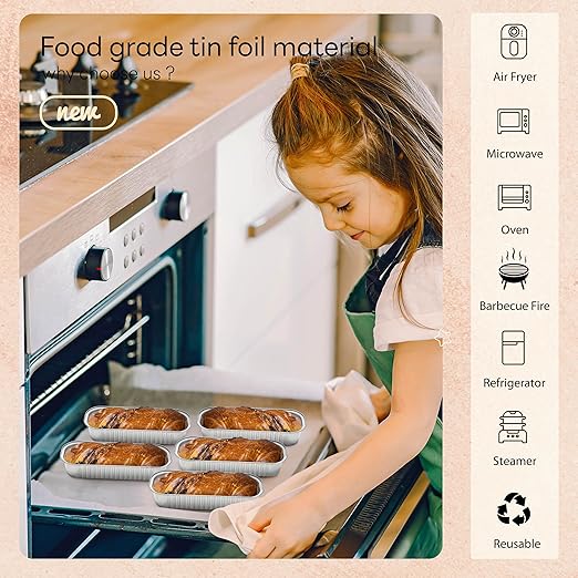 NPLUX 50 PACK Mini Cake Pans with Lids and Spoons, Rectangular Aluminum Foil Bread Pan, Mini Loaf Pans and Food Containers with Lids(Silver, 6.8oz)