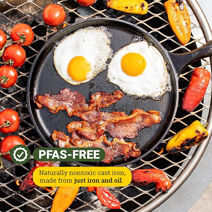 Lodge Round Seasoned Cast Iron Griddle - Round-Shaped, Pre-Seasoned Iron Griddle Pan - Non-Toxic, PFAS-Free Cookware - Compatible with Stovetop, Oven, Grill, or Campfire - 10.5 Inches